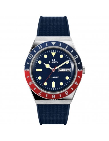 Timex Men's Watch - Q Quartz Rotating Bezel Blue Dial Strap Day-Date TW2V32100 À commander