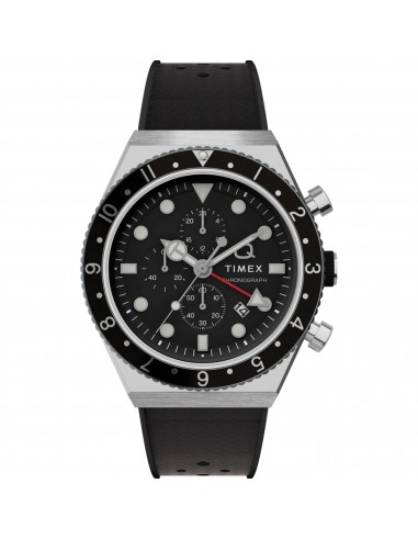 Timex Men's Watch - Q Chronograph Rotating Bezel Black Dial Rubber Strap | TW2V70000 de la marque