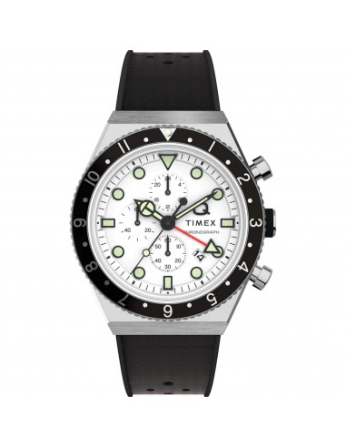 Timex Men's Watch - Q Chronograph Rotating Bezel White Dial Rubber Strap | TW2V70100 À commander