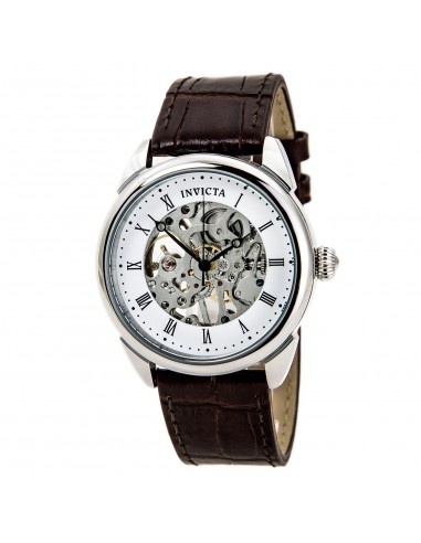 Invicta 17185 Men's Specialty White & Silver Skeleton Dial Brown Leather Strap Mechanical Watch Comparez et commandez 