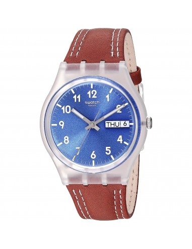 Swatch Unisex Watch - Time to Swatch Windy Dune Blue Dial Brown Leather Strap | GE709 l'évolution des habitudes 