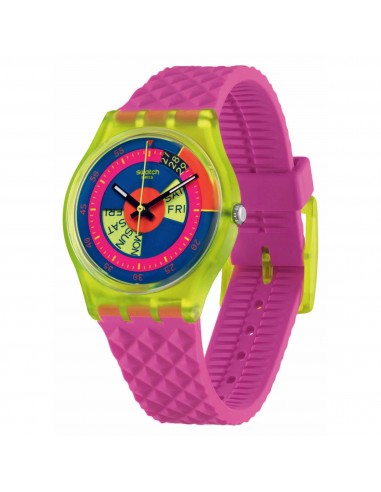 Swatch Unisex Watch - Shades of Neon Date Swiss Quartz Pink Silicone Strap | SO28J700 la livraison gratuite