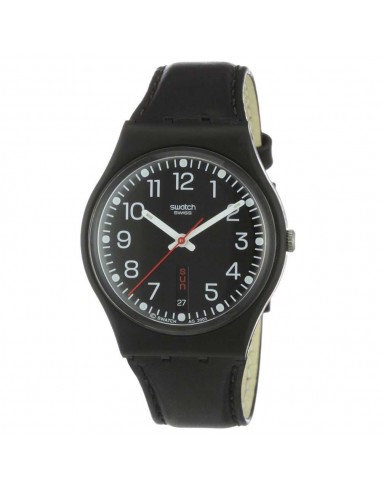 Swatch GB750 Unisex Red Sunday Black Leather Strap Black Dial Quartz Watch en ligne des produits 