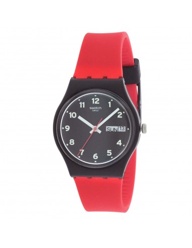 Swatch Unisex Watch - Red Grin Quartz Date-Day Black Dial Silicone Strap | GB754 la colonne vertébrale