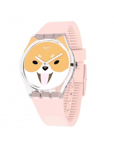 Swatch Women's Watch - Akita Inu Quartz Orange, White and Pink Dial Strap | GE279 soldes