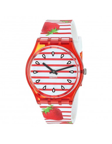 Swatch Unisex Watch - Toile Fraisee Quartz Red and White Dial Silicone Strap | GR177 Véritable concentré