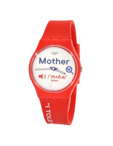 Swatch Unisex Watch - All About Mom Quartz White Dial Red Silicone Strap | GZ713 Economisez 