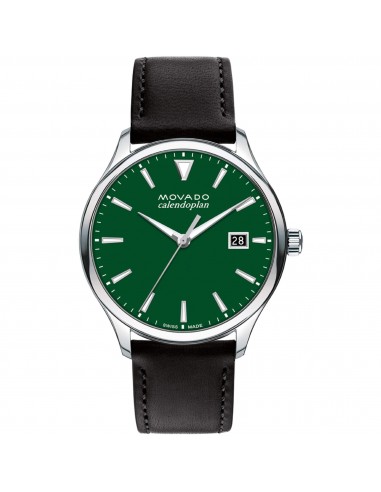 Movado Men's Watch - Heritage Calendoplan Green Dial Black Leather Strap | 3650156 JUSQU'A -70%! 