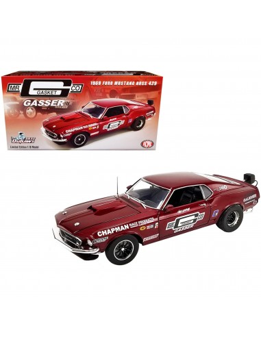 Acme 1/18 Diecast Model Car - 1969 Ford Mustang BOSS 429 Gasser Dark Red Metallic est présent 