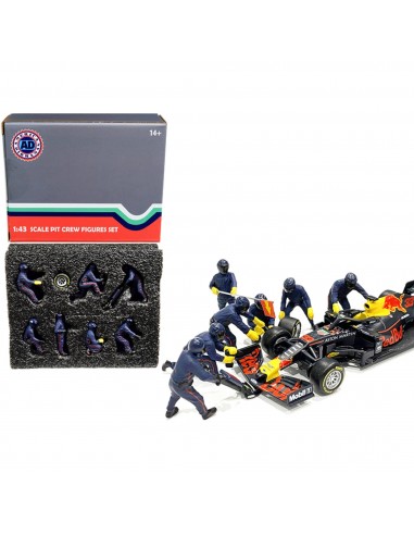 American Diorama Figurine Set - Formula One F1 Pit Crew 7 Team Blue for 1/43 Scale brillant des détails fins