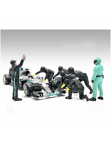 American Diorama Figure Set - Formula One Pit Crew 7 Black for 1/43 Scale Models d'Europe débarque