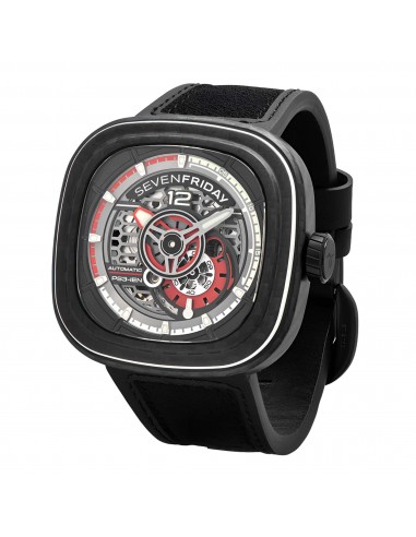 SevenFriday Men's Watch - P-Series Ruby Carbon Black Strap Power Reserve | PS3-02 meilleur choix