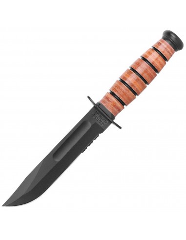 Ka-Bar Fighting Knife - Short USMC Black Serrated Blade Brown Oval Handle | KB1252 sur le site 