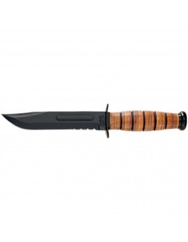 KA-BAR Knife - Full Size US Army Serrated Edge Leather Handle Fixed Steel Blade | 5019 en stock