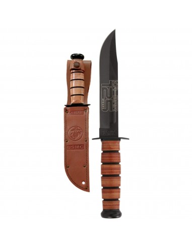 KA-BAR Knife - USMC 125TH Anniversary Fixed Clip Point Blade Leather Handle | 9226 Véritable concentré